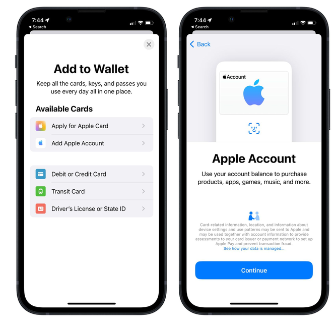 东河镇苹果手机维修分享iOS 15.5钱包App如何添加 Apple 账户 